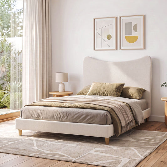 Nola Bed Frame with Boucle Headboard - Beige Double