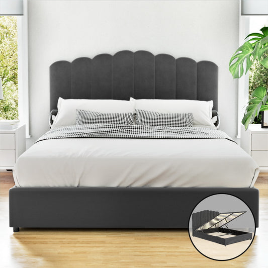 Fiona Bed Frame Velvet - Grey Double