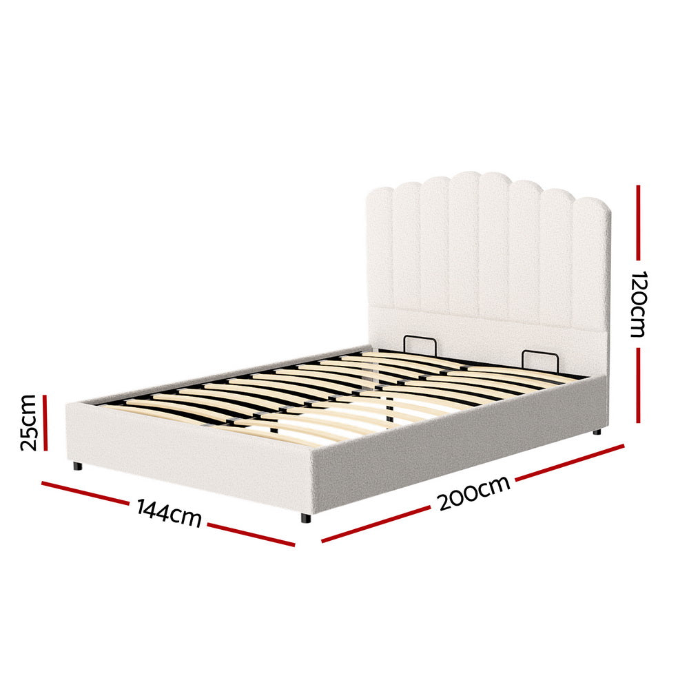 Belfast Double Bedroom Suite 5 Piece 1x Double Mattress 1x Bouclé Double Bed Frame 2x Rattan Bedside Tables and 1x Rattan Tallboy