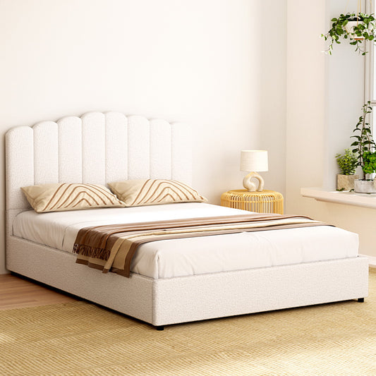 Fiona Bed Frame Bouclé - Beige Queen