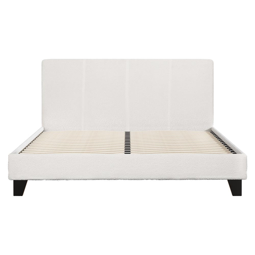 Sean Bed Frame Fabric Bouclé Platform Wooden - White Queen
