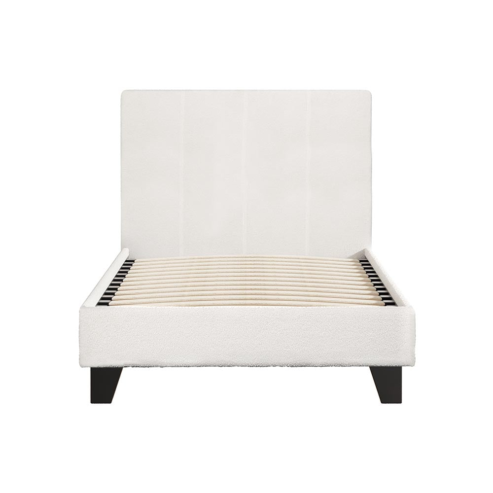 Sean Bed Frame Fabric Bouclé Platform Wooden - White Single