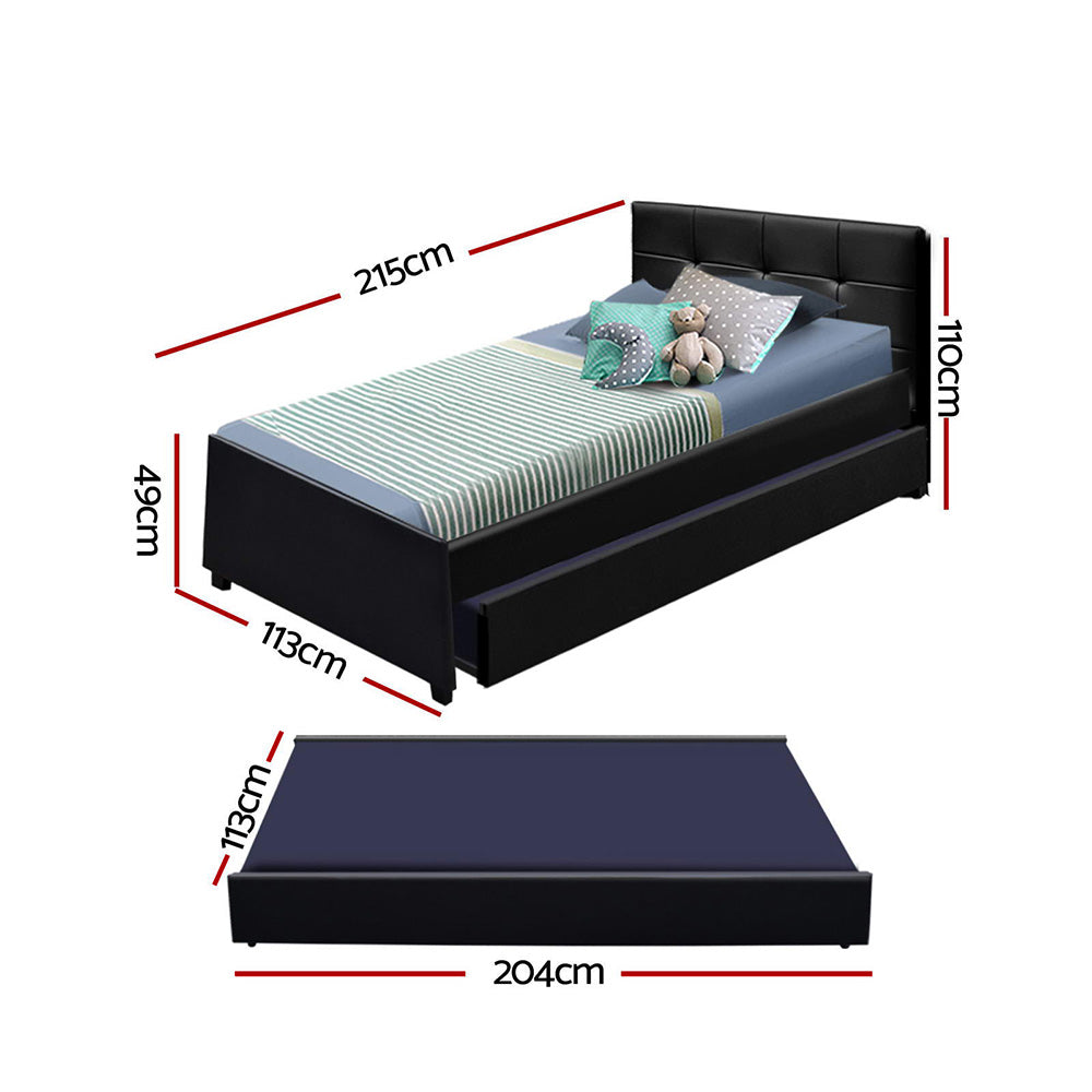 Apache Bed & Mattress Package with 30cm Mattress with Trundle Bed - Black King Single