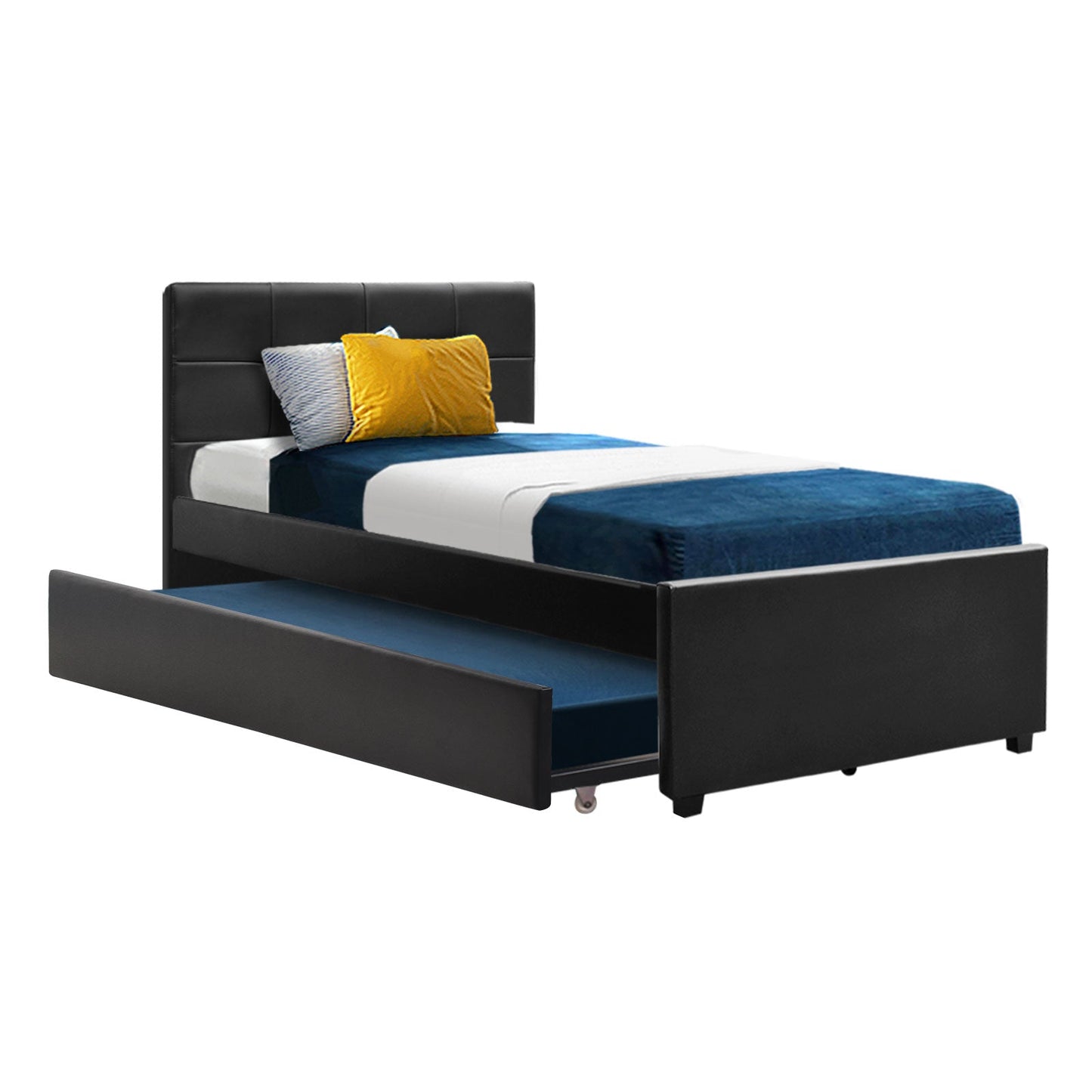 Apache Bed & Mattress Package with 30cm Mattress with Trundle Bed - Black King Single