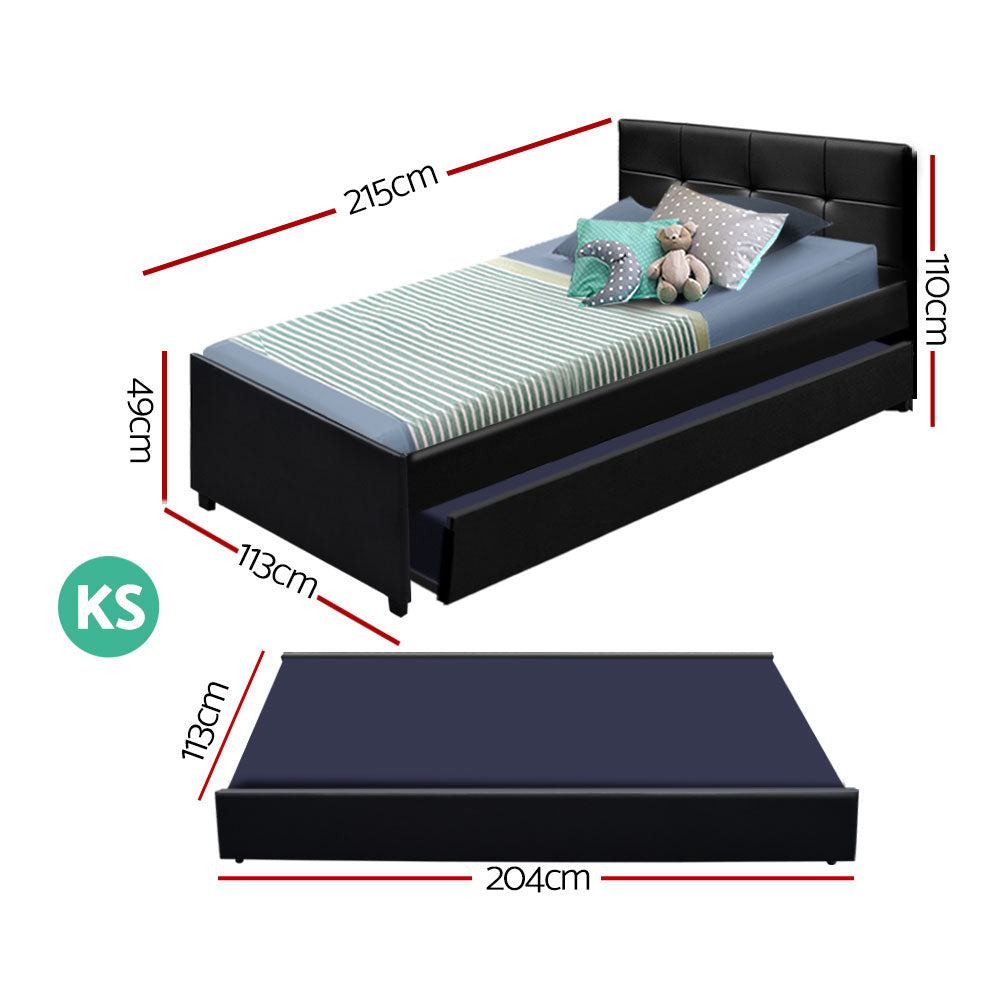 Apache Bed & Mattress Package with 30cm Mattress with Trundle Bed - Black King Single