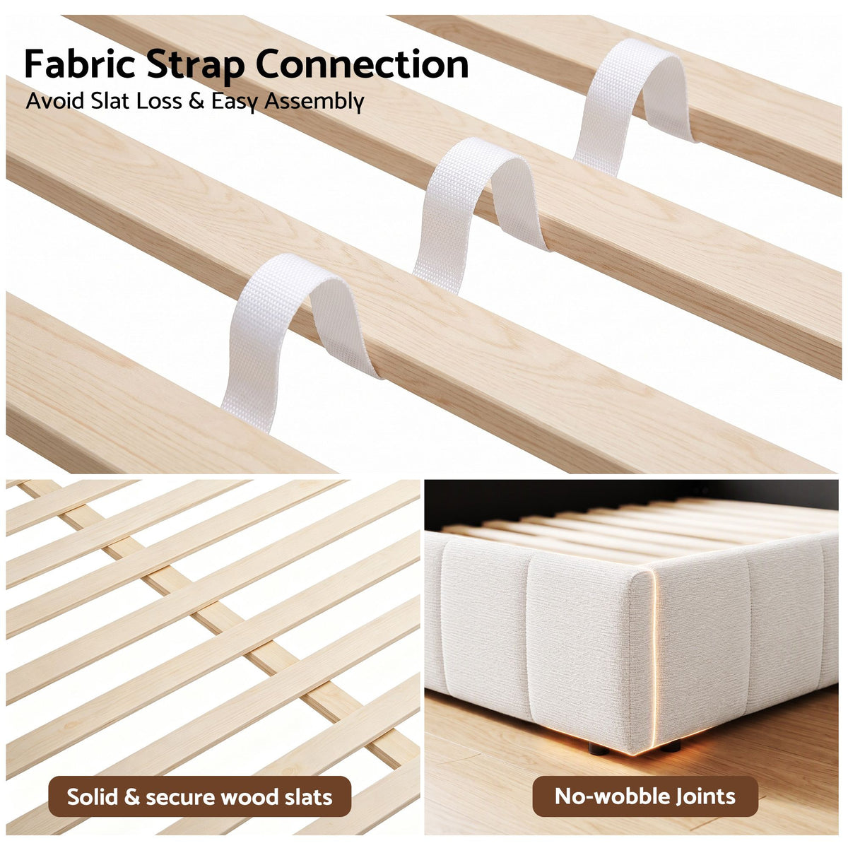 Xylia Bed Frame with Charging LED Lights & Tufted Headboard - White King
