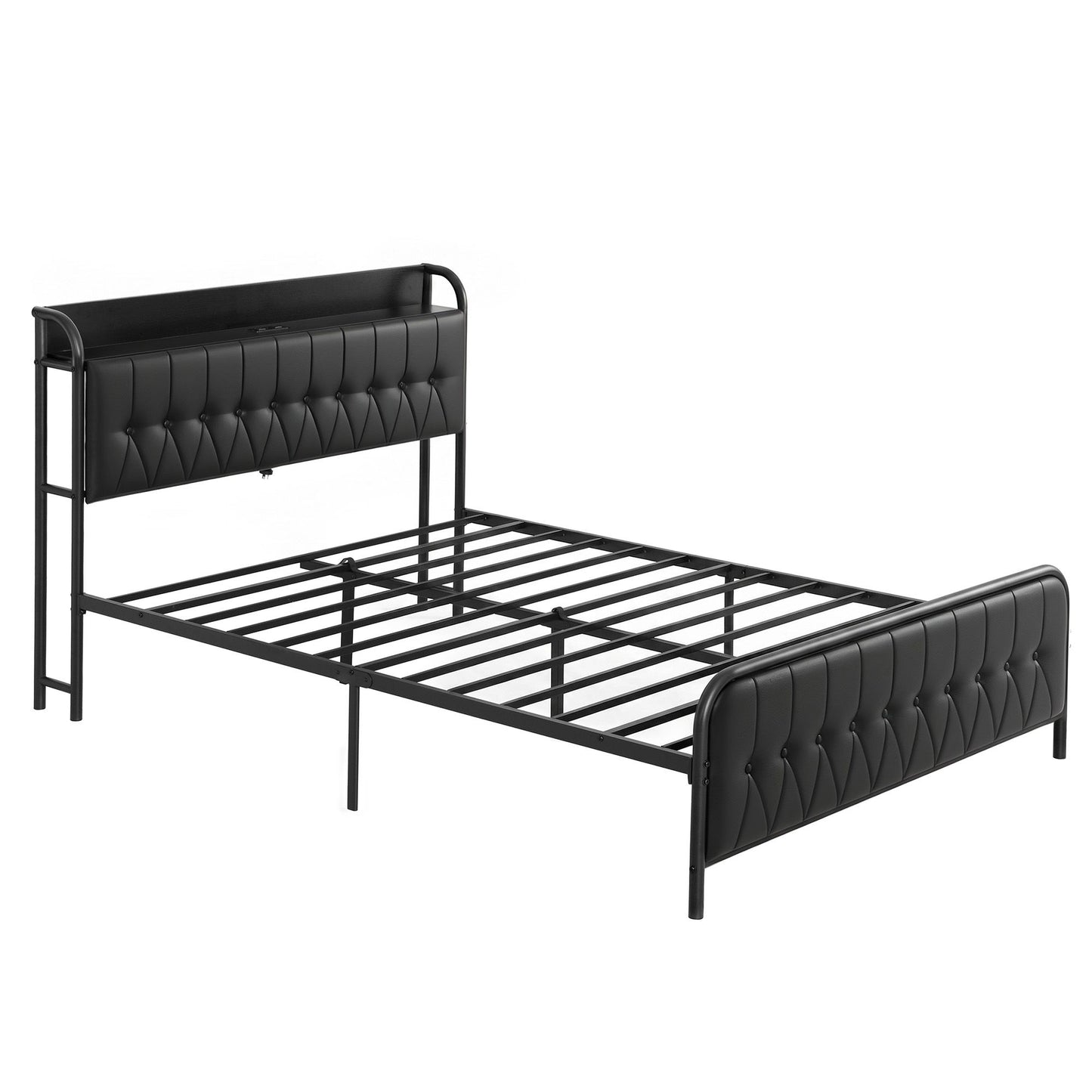 Napoli Bed Frame with Storage Headboard Charging Station - Black Queen