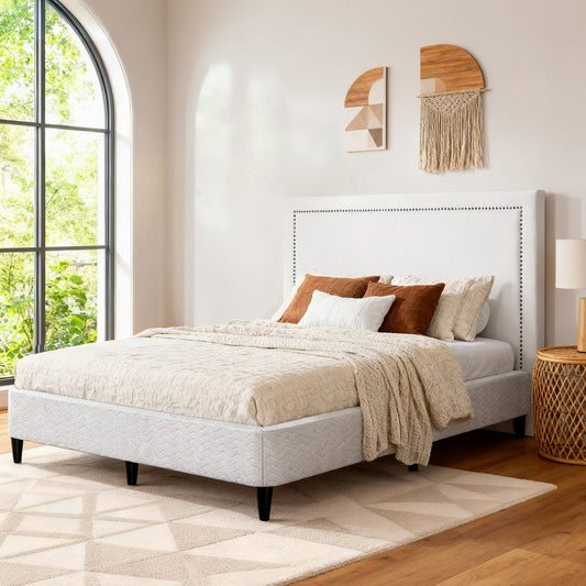 Fable Bed Frame with Headboard Platform Bed Base - Grey Queen