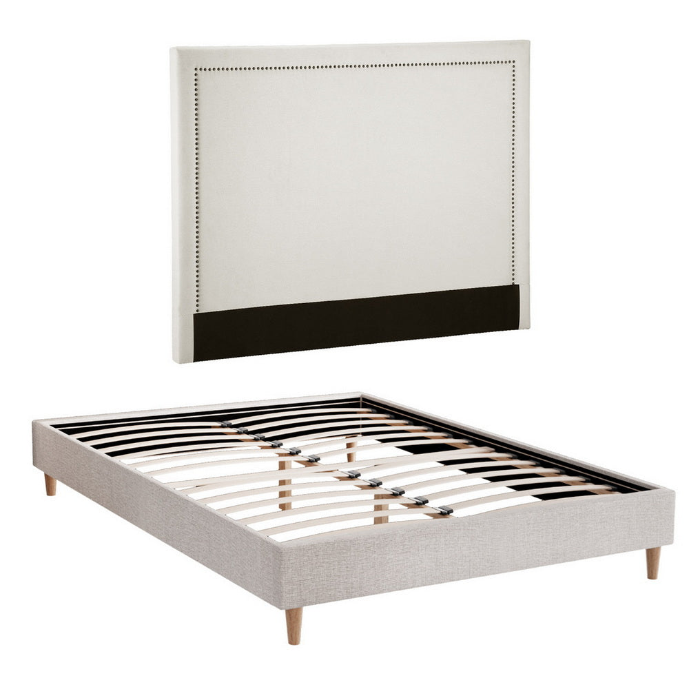 Arvela Bed Frame with Storage Scalloped Headboard Wooden Platform Base - Beige Queen