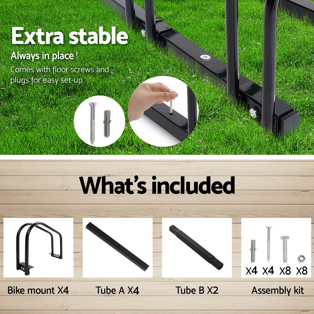 4 Bike Stand Floor Bicycle Storage Black