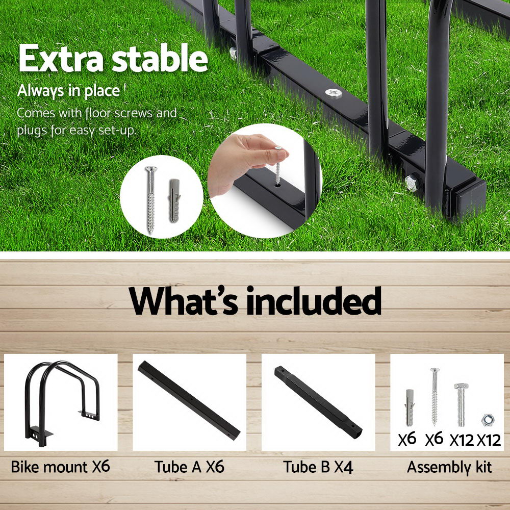 6 Bike Stand Floor Bicycle Storage Black