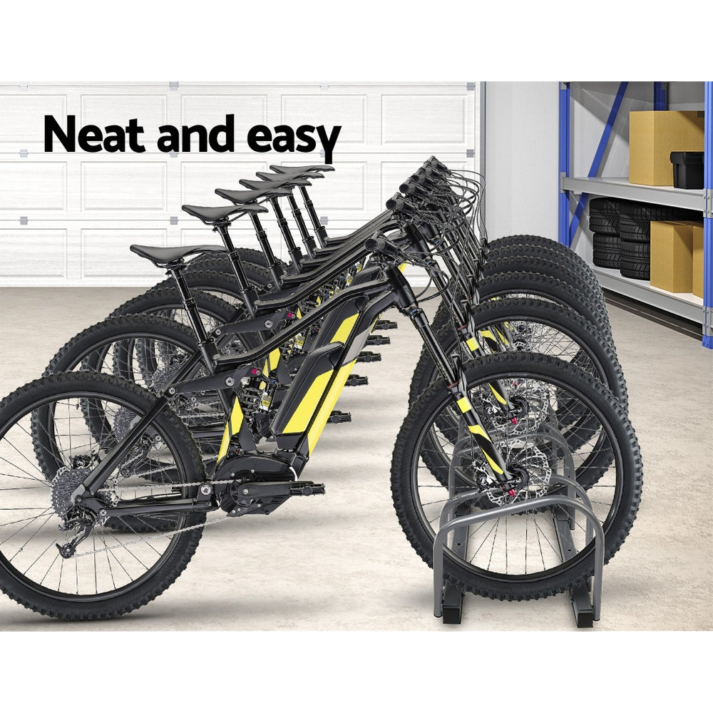 6 Bike Stand Floor Bicycle Storage Silver