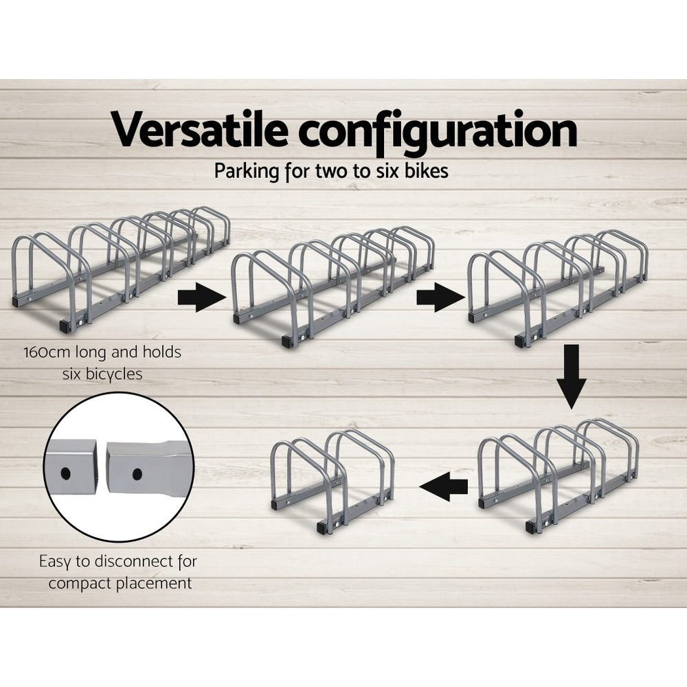 6 Bike Stand Floor Bicycle Storage Silver