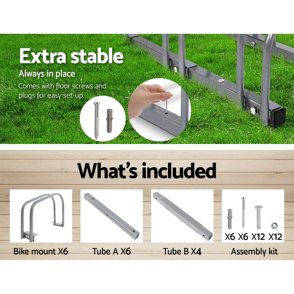 6 Bike Stand Floor Bicycle Storage Silver
