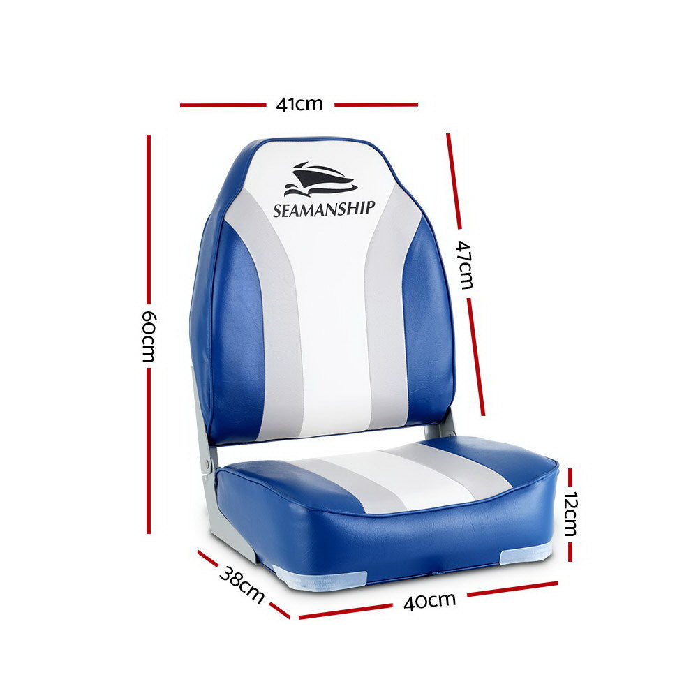 Set of 2 Folding Boat Seats Marine Seat Swivel High Back 12cm Padding Blue