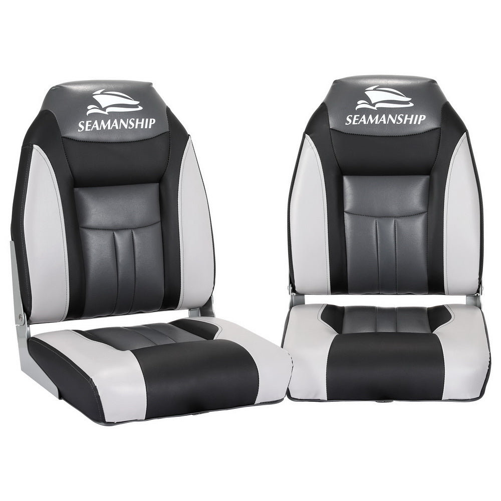 Set of 2 Folding Boat Seats Marine Seat Swivel High Back 12cm Padding Black