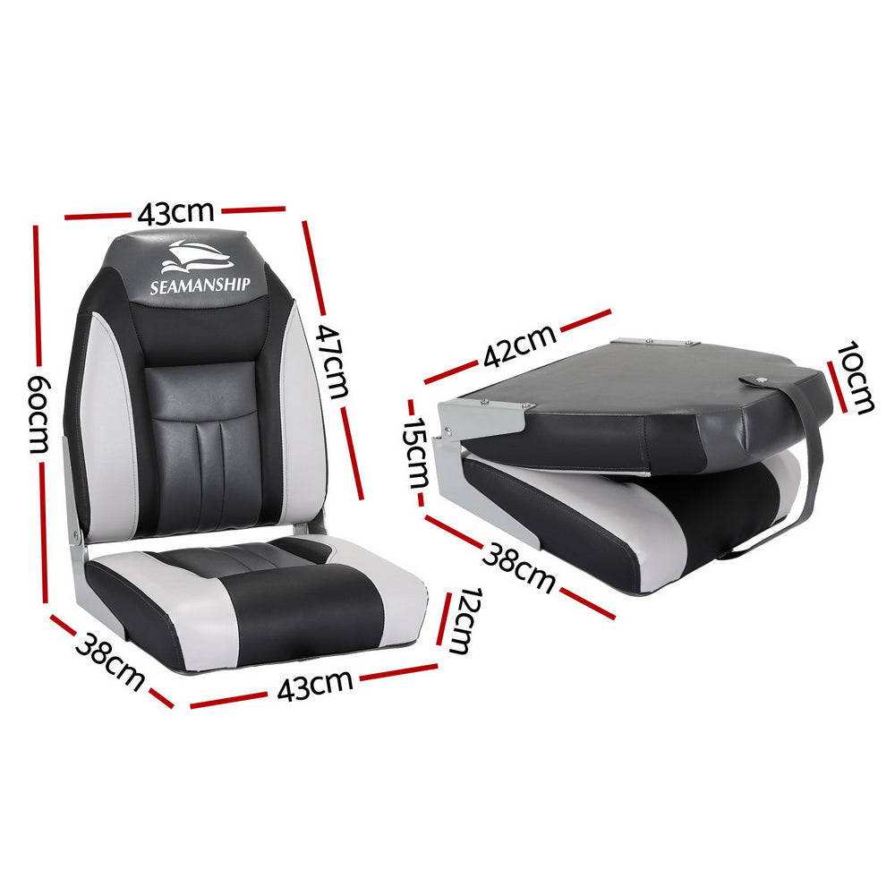 Set of 2 Folding Boat Seats Marine Seat Swivel High Back 12cm Padding Black