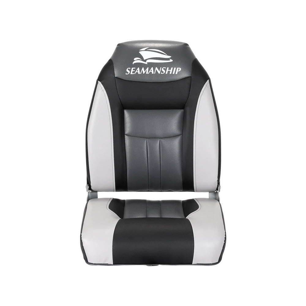 Set of 2 Folding Boat Seats Marine Seat Swivel High Back 12cm Padding Black