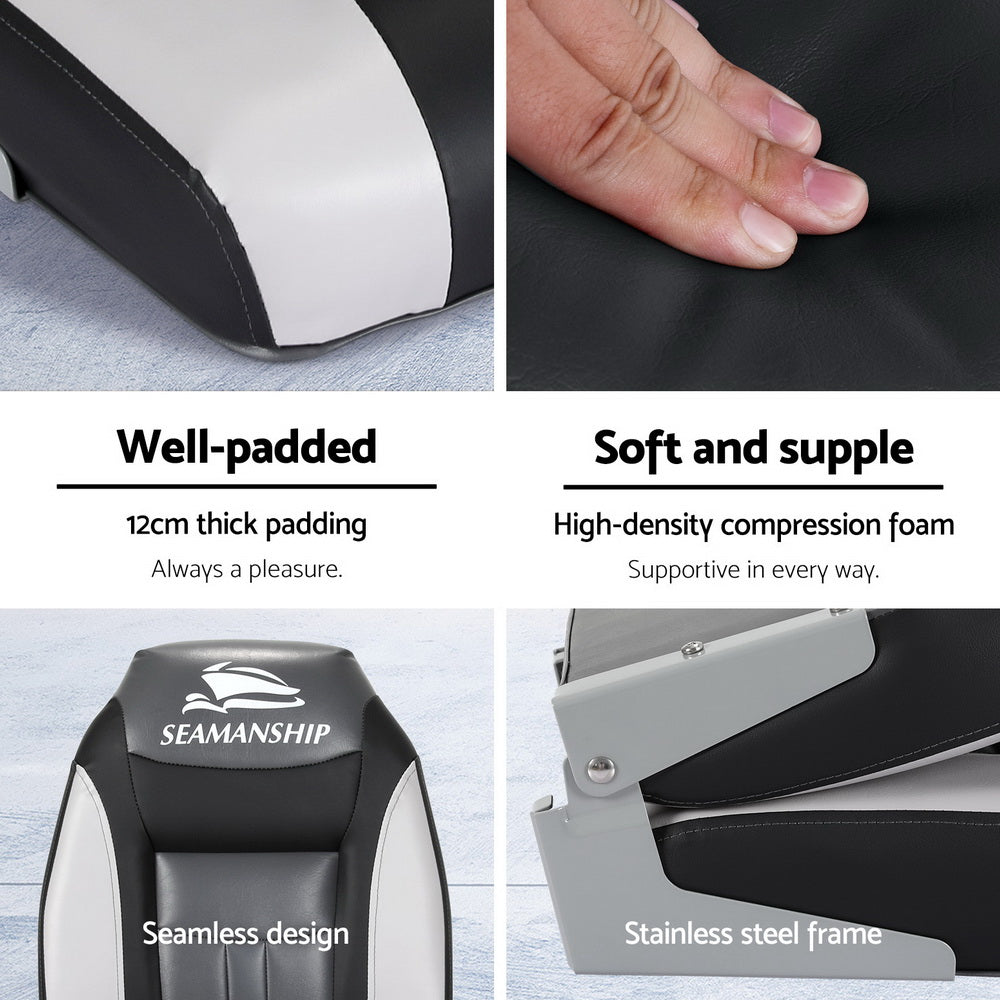 Set of 2 Folding Boat Seats Marine Seat Swivel High Back 12cm Padding Black