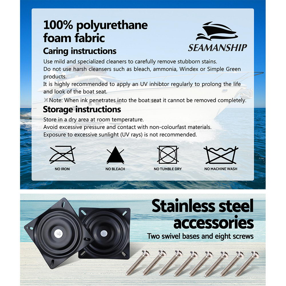 Set of 2 Folding Boat Seats Marine Seat Swivel High Back 12cm Padding Black