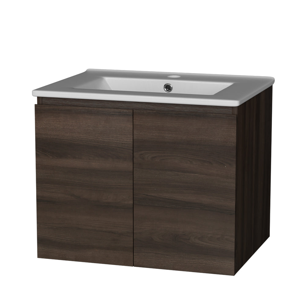 Bathroom Vanity Unit Ceramic Basin Cabinet Wall Mounted Storage 600mm Walnut