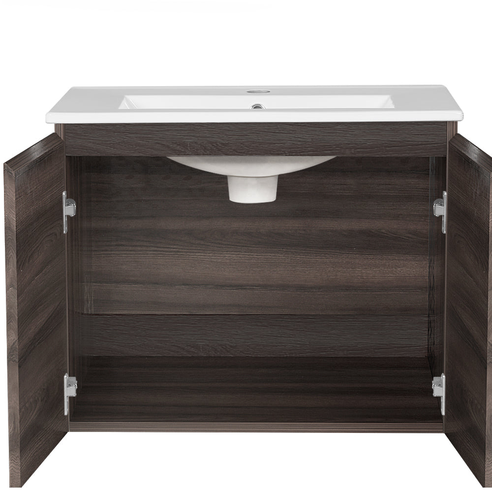 Bathroom Vanity Unit Ceramic Basin Cabinet Wall Mounted Storage 600mm Walnut