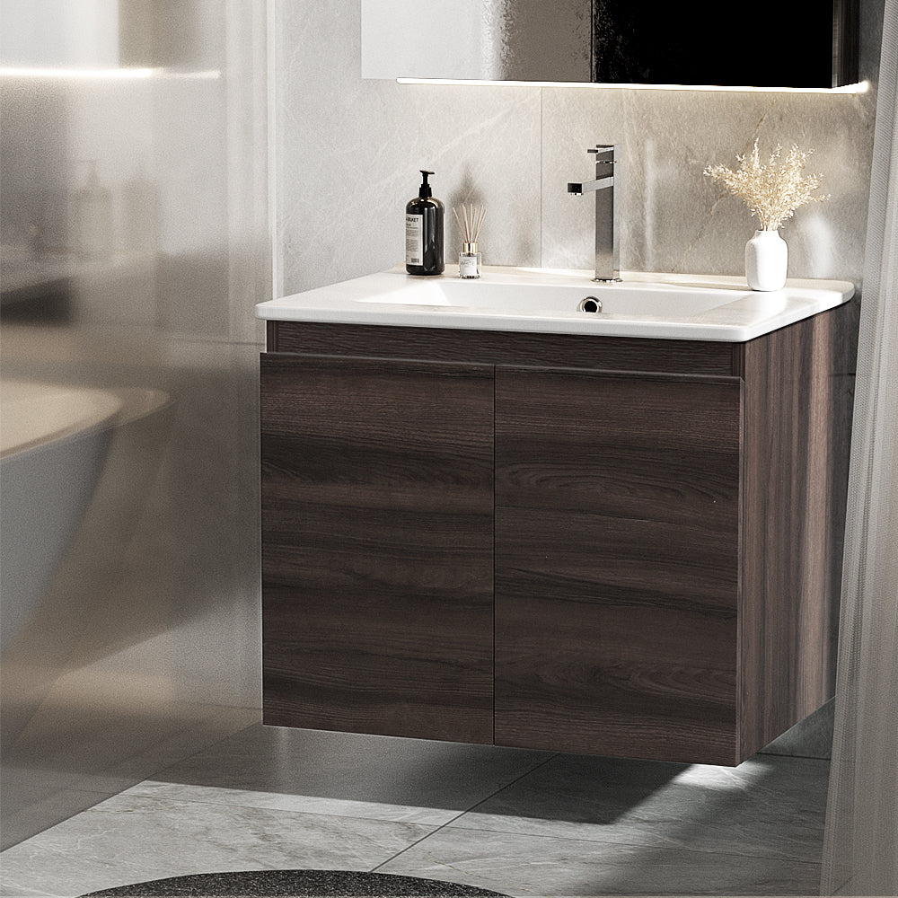 Bathroom Vanity Unit Ceramic Basin Cabinet Wall Mounted Storage 600mm Walnut