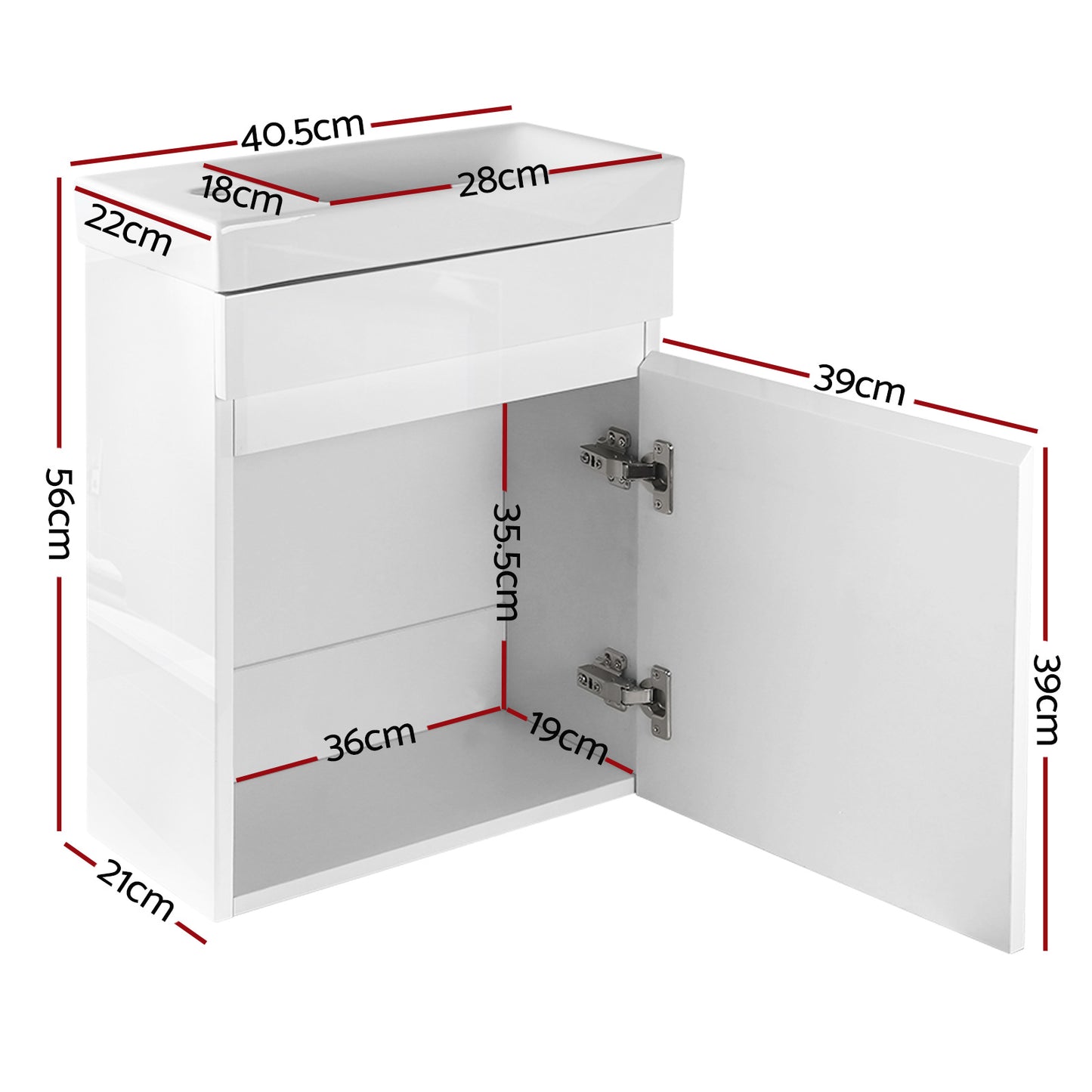 400mm Bathroom Vanity Basin Cabinet Sink Storage Wall Hung Ceramic Basins Wall Mounted White