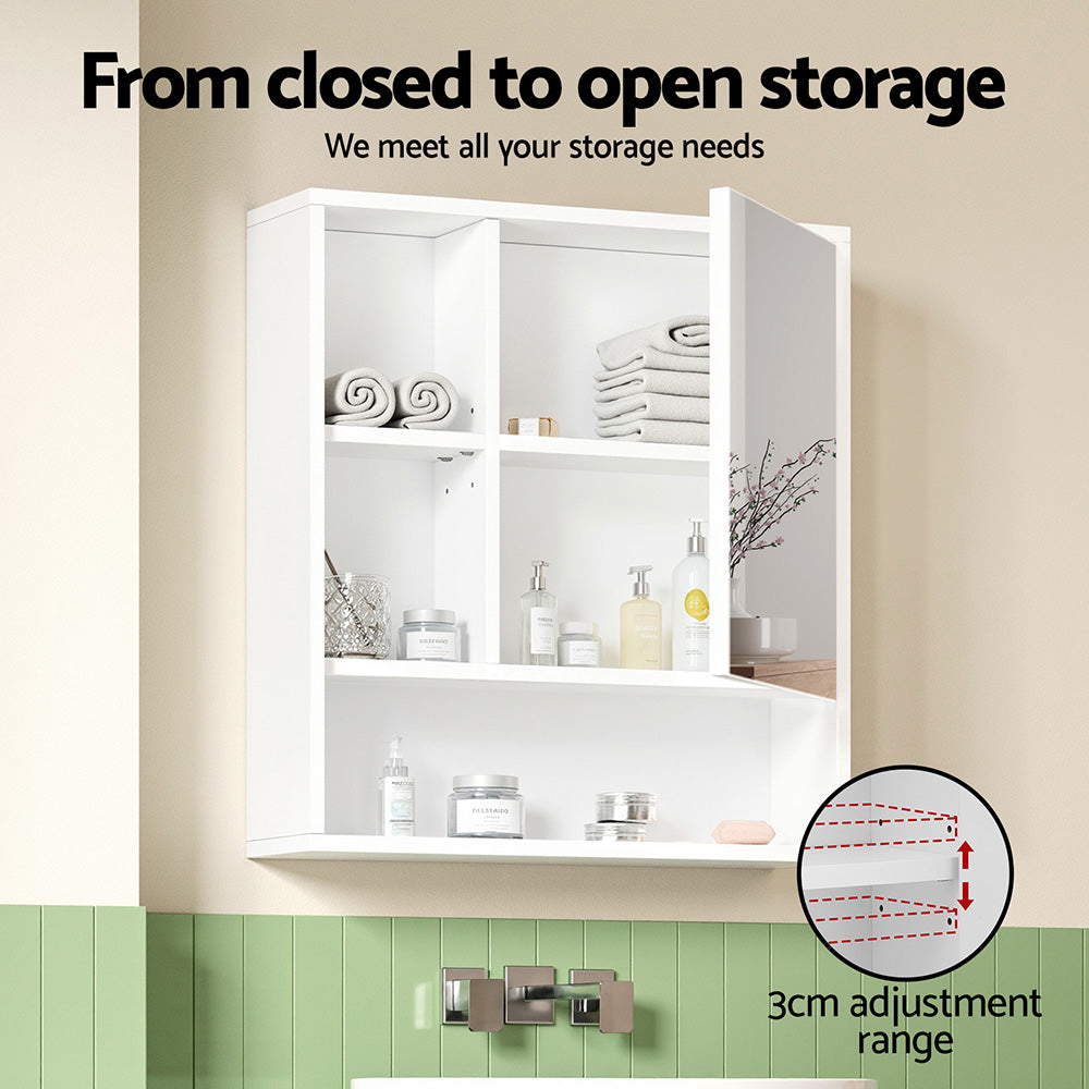 Bathroom Mirror Cabinet Mirrored Medicine Adjustable Shelf Wall Mounted 560mm White