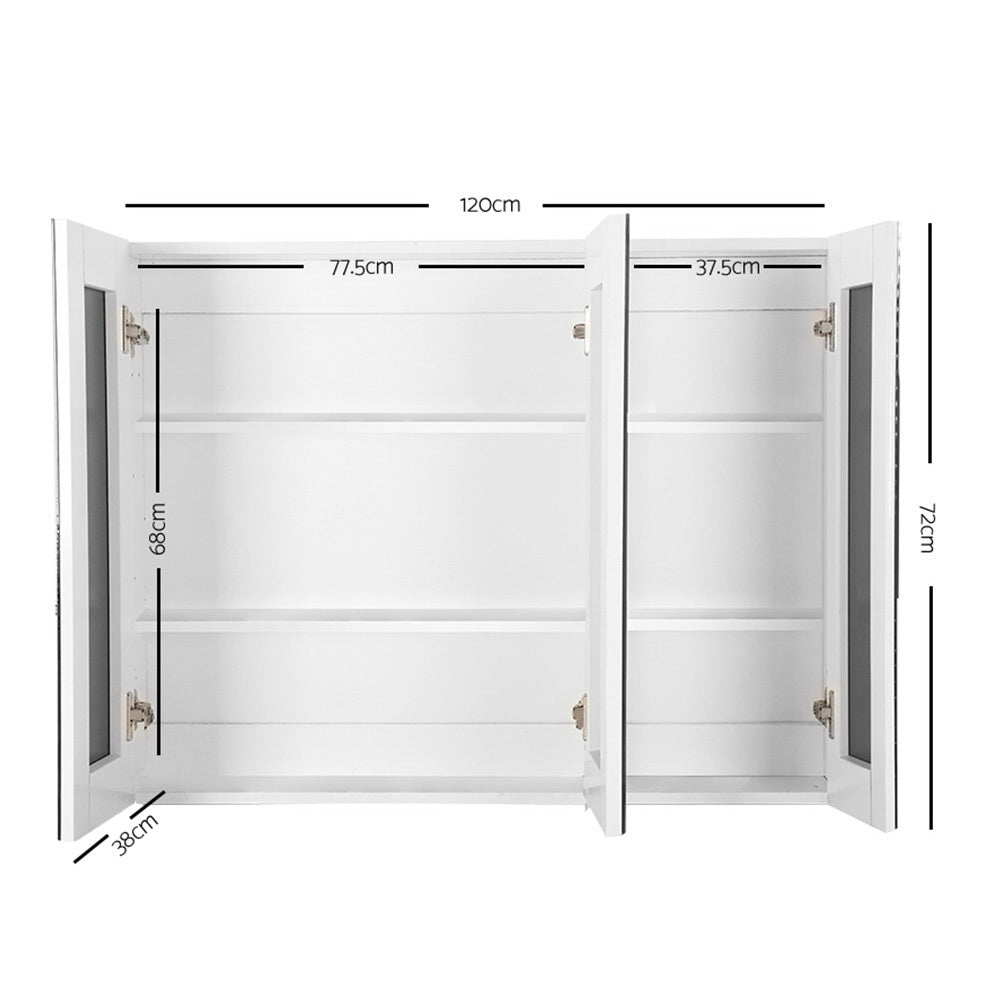 Bathroom Mirror Cabinet Vanity Medicine White Shaving Storage 1200x720mm