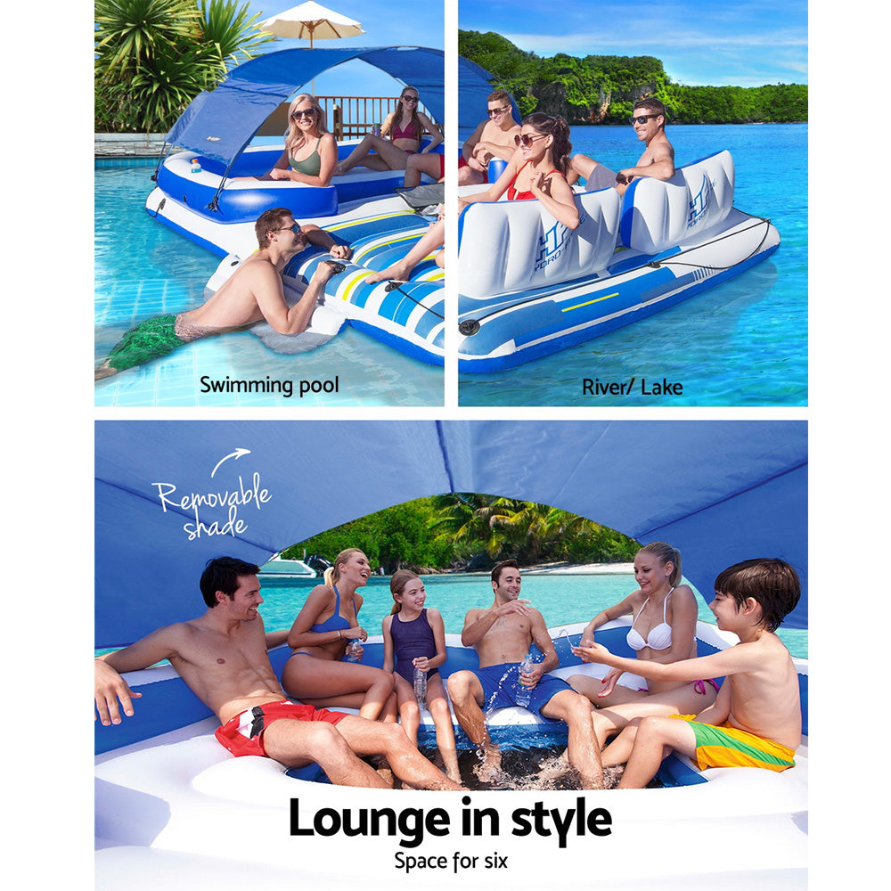 Factory Buys Pool Float Island Inflatable Lounge 6-person Seat Canopy