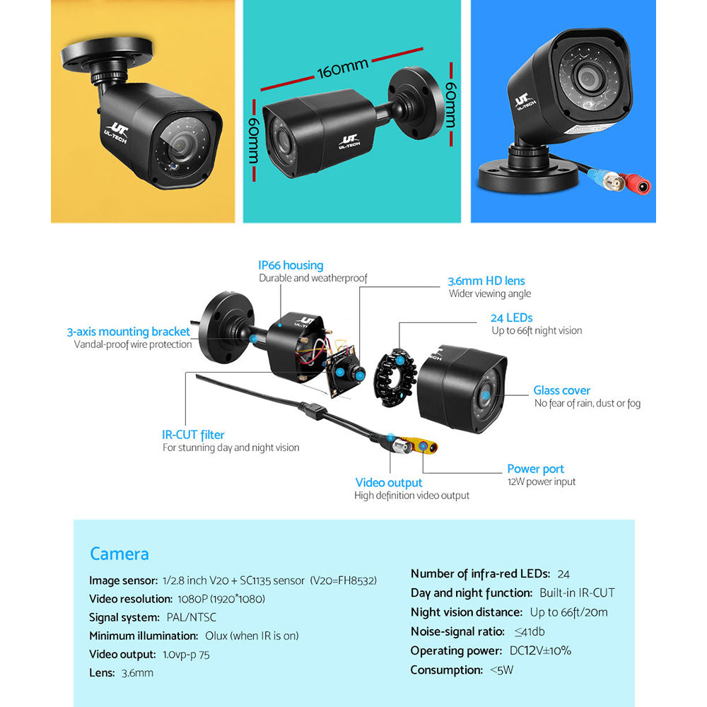 CCTV Security System 4CH DVR 4 Cameras 1080p