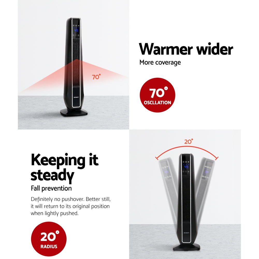 Electric Ceramic Tower Heater 2400W - Black