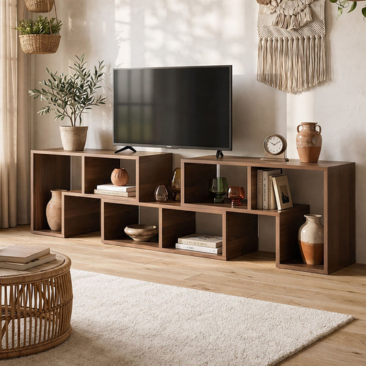 Mirelle Modular TV Stand 3 Piece Entertainment Unit Adjustable Bookcase Shelf - Walnut