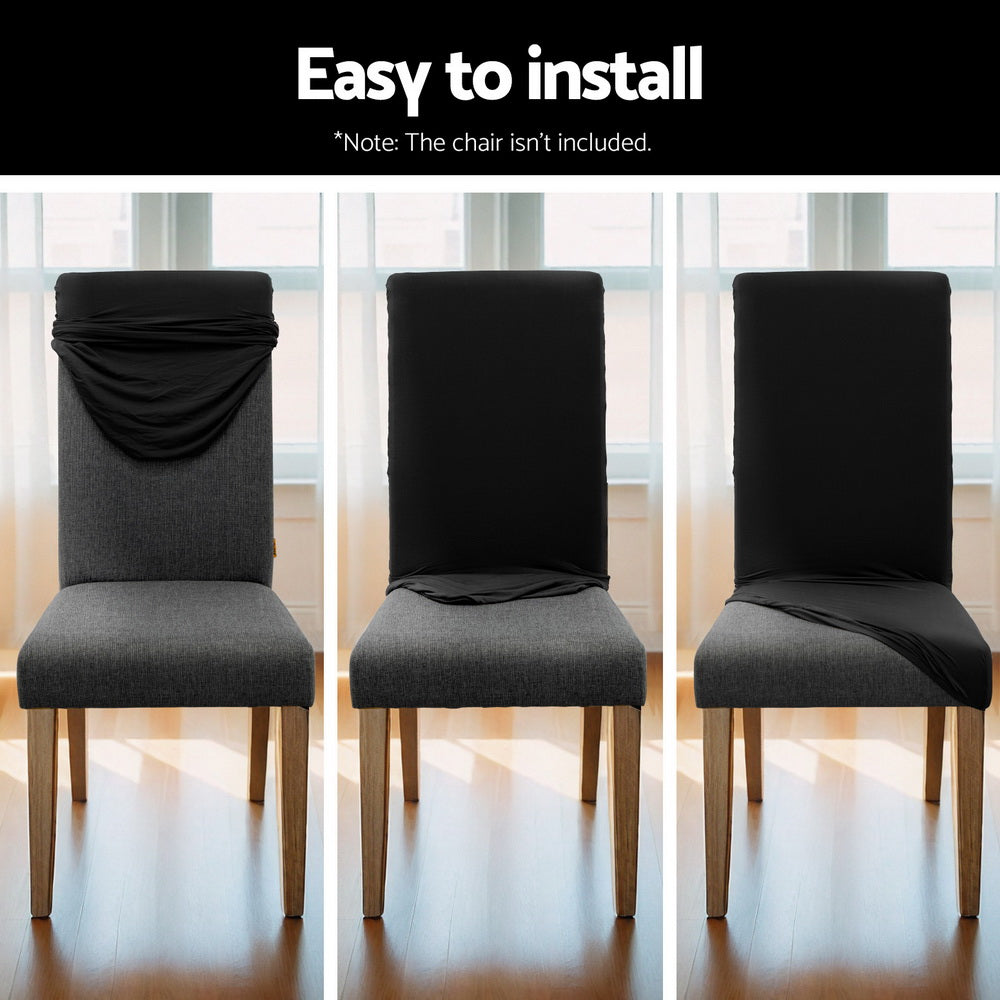 Set of 6 Dining Chair Covers Slipcovers Spandex Stretch Banquet Wedding Black