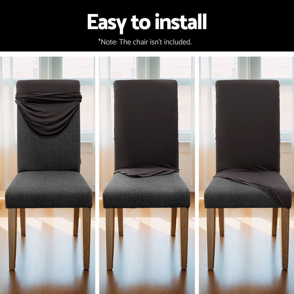 Set of 6 Dining Chair Covers Slipcovers Spandex Stretch Banquet Party - Dark Grey