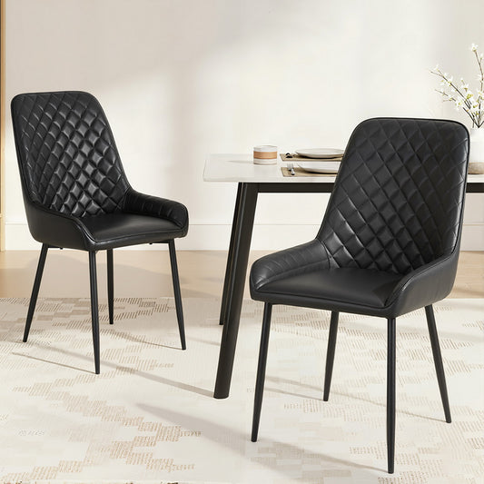 Bonnie Set of 2 Dining Chairs Retro PU Leather Kitchen Lounge Cafe Accent Chair - Black