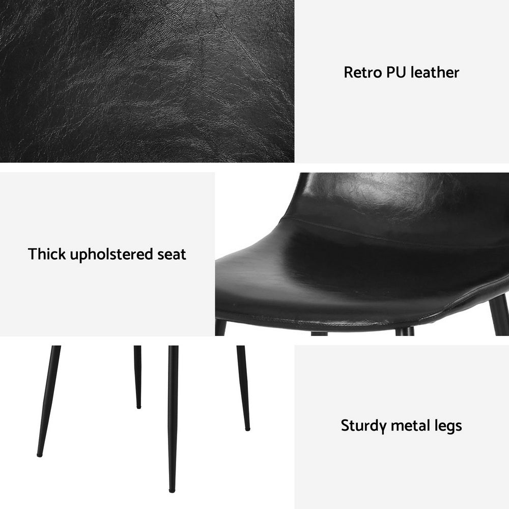 Cecily Set of 4 Dining Chairs Retro PU Leather Kitchen Lounge Cafe Accent Chair - Black