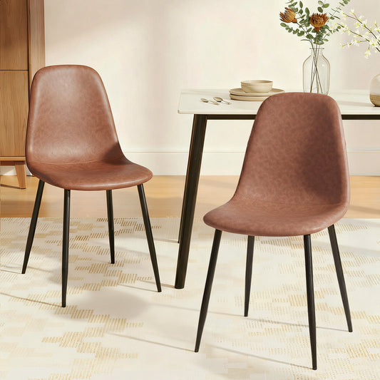 Cecily Set of 2 Dining Chairs Retro PU Leather Kitchen Lounge Cafe Accent Chair - Brown