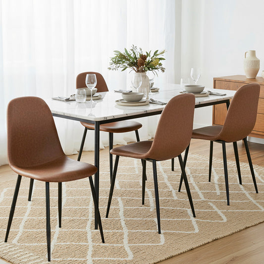 Cecily Set of 4 Dining Chairs Retro PU Leather Kitchen Lounge Cafe Accent Chair - Brown