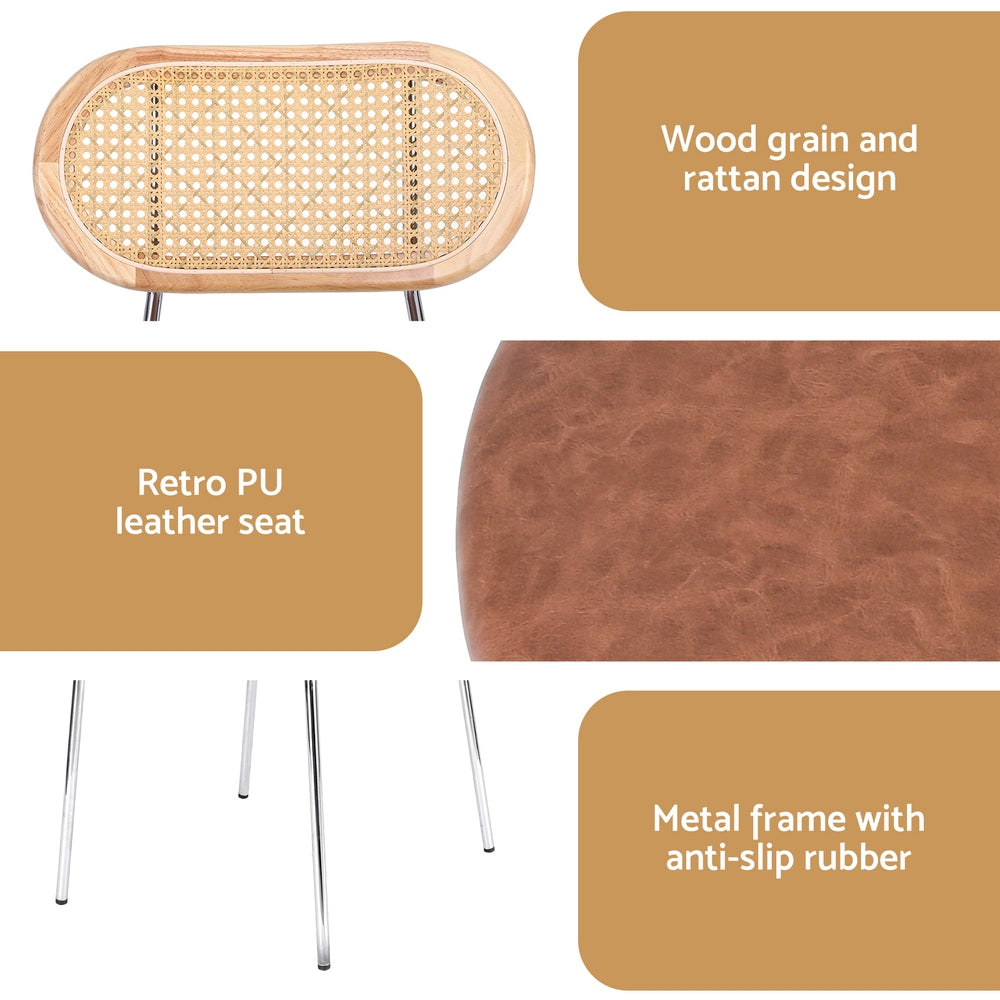 Leona Set of 4 Dining Chairs PU Leather Rattan Kitchen Lounge Cafe Accent Chair - Brown