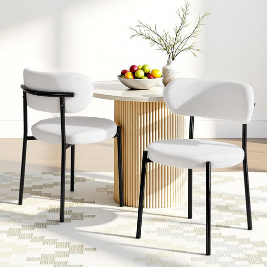 Bryher Set of 2 Dining Chairs Sherpa Boucle - White