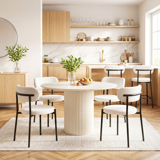 Bryher Set of 6 Dining Chairs Sherpa Boucle - White