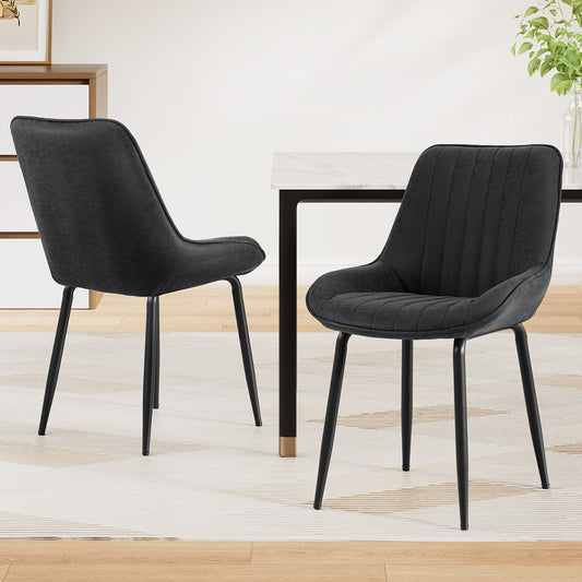 Mabyn Set of 2 Dining Chairs Retro PU Leather Kitchen Lounge Cafe Accent Chair - Black