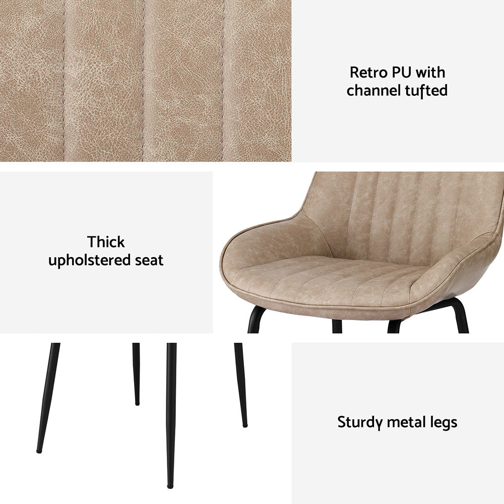 Mabyn Set of 4 Dining Chairs Retro PU Leather Kitchen Lounge Cafe Accent Chair - Khaki