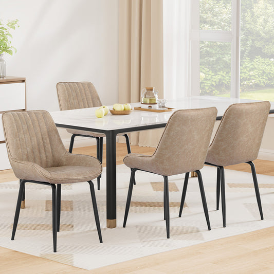 Mabyn Set of 4 Dining Chairs Retro PU Leather Kitchen Lounge Cafe Accent Chair - Khaki