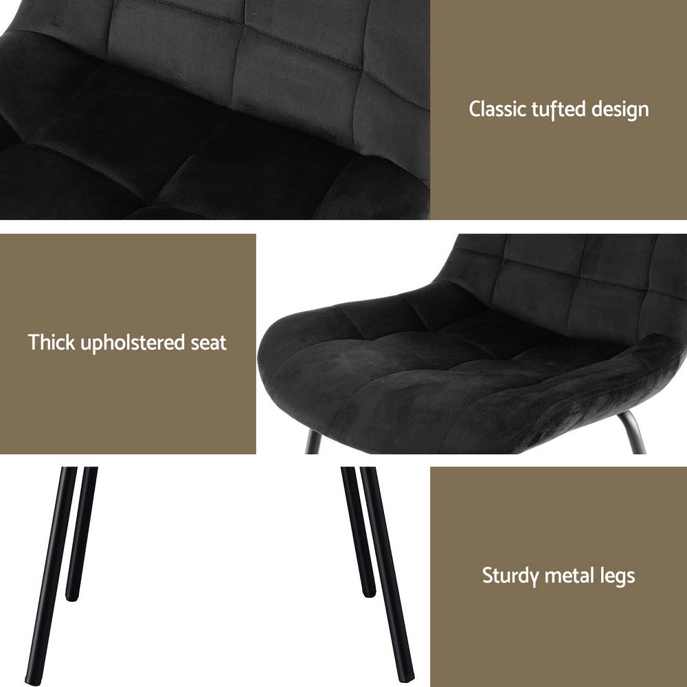 Sidony Set of 2 Dining Chairs Velvet Tufted Kitchen Lounge Cafe Accent Chair - Black