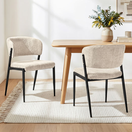 Keira Set of 2 Dining Chairs Linen Fabric Soft Upholstered Chairs - Beige