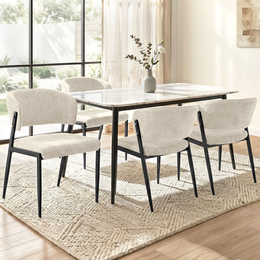 Keira Set of 4 Dining Chairs Linen Fabric Soft Upholstered Chairs - Beige