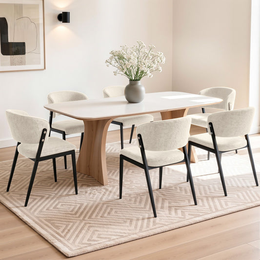 Keira Set of 6 Dining Chairs Linen Fabric Soft Upholstered Chairs - Beige